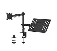 GRIFEMA Support Ecran PC 2 Ecran avec Plateau pour Ordinateur Portable, Bras Ecran PC VESA 75x75-100x100 MM, Rotation à 360°, Inclinaison d'angle de ± 90°, Réglable en Hauteur, Poids Max 10KG, Noir