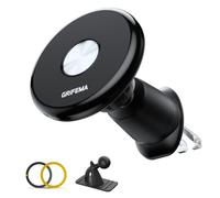 GRIFEMA Support Téléphone Voiture Magnétique pour MagSafe, 2 en 1, 360° | 2 fixations: base adhésive pour tableau de bord ou clip double crochet pour grille d’aération; 2 anneaux métalliques inclus