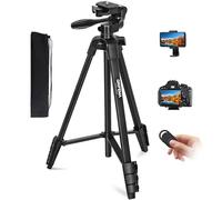 GRIFEMA Trepied Smartphone Pied Appareil Photo Pliable, 55”/140cm Alluminio Trepied Telephone avec Télécommande bluetooth et Support de fixation, Compatible avec iPhone/Android/Appareil Photo, GB1001