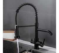Griferia Robinet de cuisine à 3 voies pivotant à 360° Noir Exble Robinet à osmose Double sortie Design moderne pour la filtration de l'eau et les besoins de cuisson