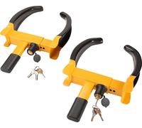 Griffe de roue 9 positions - Antivol avec 6 clés - Griffe de roue jaune pour voiture, caravane, remorque - 2 pièces