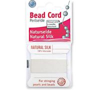 Griffin Cordon de perles en soie Perlseide - Couleur blanche - Taille 6 (0,70 mm) - 2 mètres par carte - Aiguille en acier inoxydable attachée - pour nouer des perles, des pierres précieuses, des