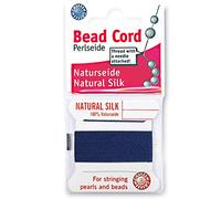 Griffin Perlseide Cordon de perles en soie - Couleur bleu foncé - Taille 4 (0,60 mm) - 2 mètres par carte - Aiguille en acier inoxydable attachée - Pour nouer des perles, des pierres précieuses, des