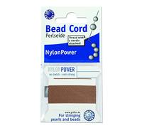 Griffin Perlseide Cordon en nylon pour perles Beige Taille 3 (0,50 mm) 2 mètres par carte - Aiguille en acier inoxydable attachée - Pour nouer des perles, des pierres précieuses, des cristaux et des