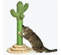 PawHut Arbre à Chat griffoir Forme de Cactus en sisal Naturel avec Pompon Suspendu et Plateforme de Jeu Boules - Ø 32 x 60 cm - Vert