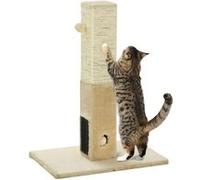 PawHut Poteau à gratter pour Chat 79 cm, Arbre à Chat avec Une Balle Suspendue et Une Balle avec Clochette, 2 brosses de toilettage, Beige, crème