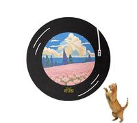 Griffoir Chat Rotatif Format Disque Vinyle, Griffoir 360° avec Base Adhésive, Carton Ondulé Épais pour Chats, Jouet Interactif Motifs Nuage Montagne Coucher de Soleil, 39cm