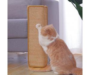 Griffoir d'angle en carton pour chat - 52 cm - Fixation murale - Protection de canapé d'angle - Meuble robuste - Griffoir en sisal avec base en bois (kaki)