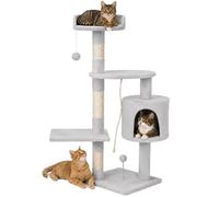 Griffoir d'arbre Bakaji pour Chats en sisal et Peluches Chat d'aire de Jeux avec Rayures de lit Polonais et 3 Plates-Formes Taille 112 x 67 x 55 cm Couleur Gris Clair