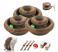 Griffoir magique en accordéon, anneau à gratter bouclé, piste de jeu enrichie avec balle, Kurls flexibles, jouets amusants pour chatons d'intérieur et chats adultes (#02 3 pièces)