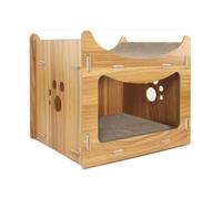 Record griffoir pour Chat Pagoda en Bois et Carton avec Herbe à Chat - Structure rectangulaire 45 x 30 x 35h - Niche Confortable - Couleur La Havane