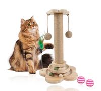 Griffoir pour Chat 40cm 5 en 1 avec Balle et Plume Suspendues, Arbre Jouet avec Corde en Sisal pour Chats d'Intérieur et Chatons