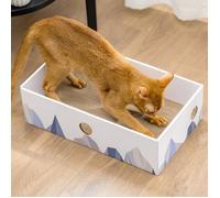 Griffoir pour chat avec boîte-KAL-Grand griffoir chat en carton réversible avec boîte,design interactif,blanc