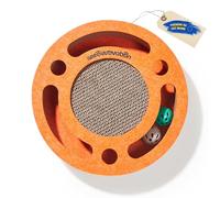 Griffoir pour Chat avec Piste à balles à grelot - Jouet pour Chats interactif, Tapis à griffer en Carton ondulé avec Herbe à Chat, Planche à griffer, Accessoires pour Chats (Orange)