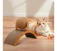 Griffoir pour chat en carton en sisal naturel avec boule, pont incurvé, jouet à gratter pour besoins naturels et protection des meubles (jaune, taille L)