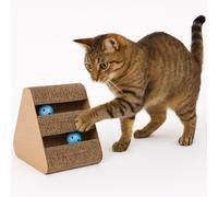 Griffoir pour Chat - Flamingo Beli Brun - 20x24,5x24,5 cm - avec Herbe à Chat - 2 balles à grelot - 3 Faces à gratter