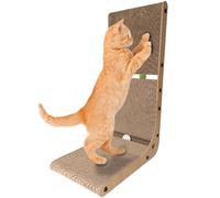 Griffoir pour Chat Forme L 60cm avec Piste Balle pour Mur et Coin, Chat Lit pour Fabriqué en Papier Ondulé et Carton Dense, Jouets Chats Intérieur pour Clou Meulage, Tapis Gratter Chat Type Colonne