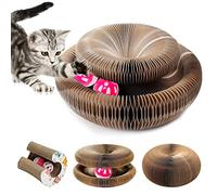 Griffoir pour Chats, Griffoir Chats Carton de Ondulé Planche, Magic Organ Cat Scratching Board avec Balle Cloche, Lit à Chat Rond Pliable, Jouet Interactif pour Chat