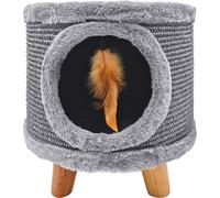 Griffoir robuste pour chat, petit 38cm, gris avec plume et lit Cabin II