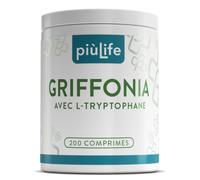 Griffonia Simplicifolia 400 mg, Tryptophane 80 mg PiùLife - 200 Comprimés | 1 par jour, Précurseurs de la serotonine et melatonine, Source naturelle de 5-HTP, Sans Gluten, Sans Lactose