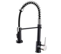Grifo de cocina Spring Pull Down Single Handle Latón montado en la cubierta de fregadero de cocina Grifos (níquel cepillado negro)