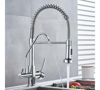 Grifo Robinet de cuisine à 3 voies pivotant à 360° à double levier pour eau potable Finition chromée Robinet d'évier moderne pour un accès facile à l'eau