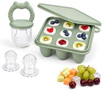 Grignoteuse Bébé 4M+ Silicone Sans BPA, Mangeoire à Fruits pour Bébé Verte | Silicone Alimentaire LFGB, Sans BPA/PVC/Phtalates, Plateau de Congélation, pour Dentition et Purées, Lavable Lave-Vaisselle