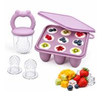 Grignoteuse Bébé 4M+ Silicone Sans BPA, Mangeoire à Fruits pour Bébé Violet | Silicone Alimentaire LFGB, Sans BPA/PVC/Phtalates, Plateau de Congélation, pour Dentition et Purées, Lavable Lave-Vaisselle