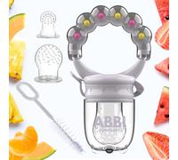 Grignoteuse bébé sans BPA | Kit complet 1 grignoteuse violet + 3 tetines [3 tailles] + brosse nettoyage | Dès 4 mois couleur mixte | Diversification bebe anneau dentition sucette 1er age