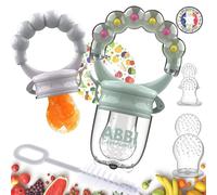 Grignoteuse bébé sans BPA | Kit complet 2 grignoteuses + 6 tetines [3 tailles] + brosse nettoyage | Dès 4 mois couleurs mixtes | Diversification cadeau bebe anneau dentition sucette 1er age