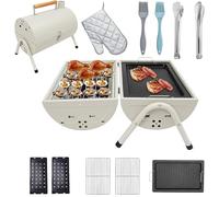 Gril à charbon portable, mini gril à charbon de table pliable, petit barbecue en fer robuste en plein air pour camping, fête, barbecue, cuisine white