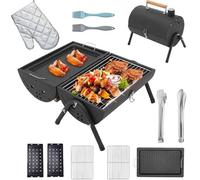 Gril à charbon portable, mini gril à charbon de table pliable, petit barbecue en fer robuste en plein air pour camping, fête, barbecue, cuisine black