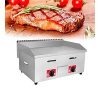 Gril à gaz commercial en acier inoxydable robuste avec plaque supérieure plate antiadhésive, idéal pour la cuisson à grand volume dans les restaurants et la préparation de hamburgers