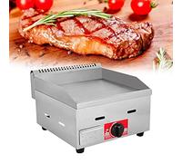 Gril à gaz commercial en acier inoxydable robuste avec plaque supérieure plate antiadhésive, idéal pour la cuisson à grand volume dans les restaurants et la préparation de hamburgers