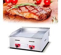 Gril à gaz commercial en acier inoxydable robuste avec plaque supérieure plate antiadhésive, idéal pour la cuisson à grand volume dans les restaurants et la préparation de hamburgers