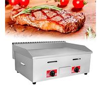 Gril à gaz commercial en acier inoxydable robuste avec plaque supérieure plate antiadhésive, idéal pour la cuisson à grand volume dans les restaurants et la préparation de hamburgers