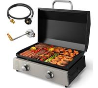 Gril à gaz portable à dessus plat avec régulateur et 2 brûleurs, 24 000 BTU, plaque à gaz de table de 55,9 cm avec capot, pour cuisine, camping, barbecue