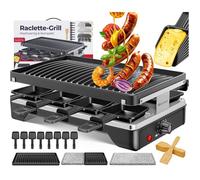 Gril à raclette avec pierre naturelle - KESSER - 8 personnes - Plaque antiadhésive - 1200 W - Plaque en pierre naturelle
