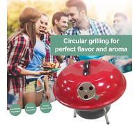 Gril Barbecue Rond Portable Huacan - Rouge - Avec Couvercle Coupe-Vent, idéal pour Camping, Plage et Pique-niques