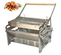Gril de Barbecue Rotatif, Grille en Acier Inoxydable à Double Face avec 3 Positions Réglables, Système Manuel de Retournement Automatique, pour Pique-Nique Jardin Fête
