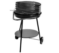 Gril de jardin à charbon ronde en acier avec roues et étagère compacte