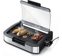 Gril de table Arendo Gourmet avec couvercle en verre - gril électrique - barbecue - pour steaks, saucisses, poissons, fruits de mer, légumes, champignons, etc. - pour balcon, jardin, intérieur