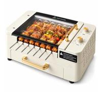 Gril D'intérieur Électrique Brochette 3 en 1, Grils D'intérieur Électriques | Barbecue De Comptoir, Gril Électrique 1000 W Avec Couvercle Visible, Plaque De Cuisson Antiadhésive Amovible(Double-layer)
