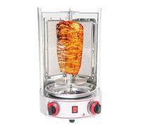 Gril électrique kebab vertical rotatif, barbecue inox intérieur sans fumée, 2 brûleurs, 360° rotation, double commande indépendante, barbecue coréen pro et maison