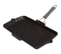 Staub Gril en fonte Rectangle 34 x 21 cm – Bec verseur, manche silicone – Noir mat