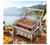 Grill À Charbon Rabattable À 360°, Panier Verrouillable, Plateau Ventilé | Taille : 15,6 × 11 × 15,4 pouces, 7,7 lb | Utilisation : Camping, plages, | plateau ventilé dans le jardin