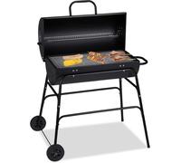 Relaxdays Grill à charbon XXL, chariot mobile avec couvercle, grande superficie de cuisson, noir