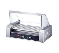 Grill à hot-dogs professionnel à 7 rouleaux, chauffe-plats 1050 W en acier inoxydable avec double contrôle de température, rouleaux antiadhésifs rotatifs à 360° pour food truck, café et supérette.