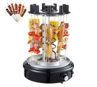 Grill à Kebab Vertical Électrique, Rôtissoire Verticale avec 12 Brochettes, Bouton de Réglage, Facile à Nettoyer, Machine Automatique sans Fumée pour Maison Camping Jardin Black