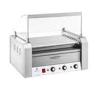 Royal Catering Grill Saucisses Machine à Hot-dogs RCHG-9WO (nombre de saucisses max. 16, 1850W, 2 zones chauffantes distinctes, tiroir chauffant pour les petits pains, inox)